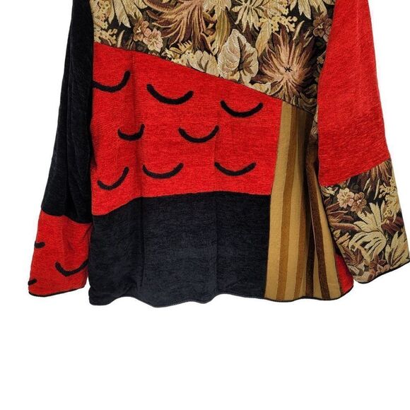 Vintage 80's Indigo Moon Blazer Jacket Multimedia Patchwork Jacquard Red 1X - Picture 12 of 13